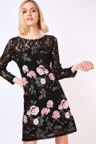 Large Flower Embroidered Lace Dress Just 7