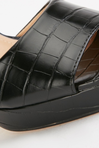 Mock Croc Platform Sandals - Black - Just $7