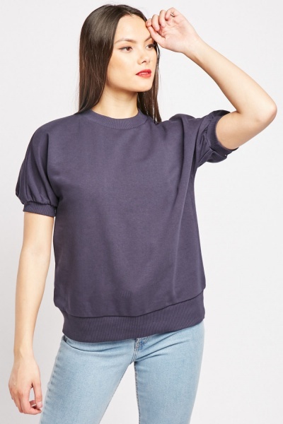 Ribbed Trim Short Sleeve Sweatshirt - Just $6
