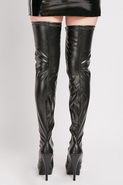 Black Faux Leather Thigh High Boots - Just $6