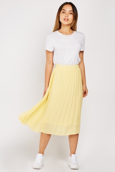 Yellow Pleated Midi Skirt - Just $6