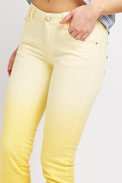 Ombre Effect Skinny Jeans - Yellow - Just $6