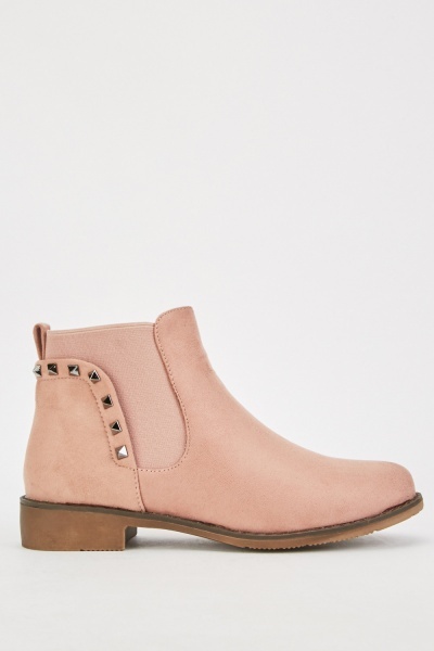 Studded Trim Dusty Pink Ankle Boots - Just $7