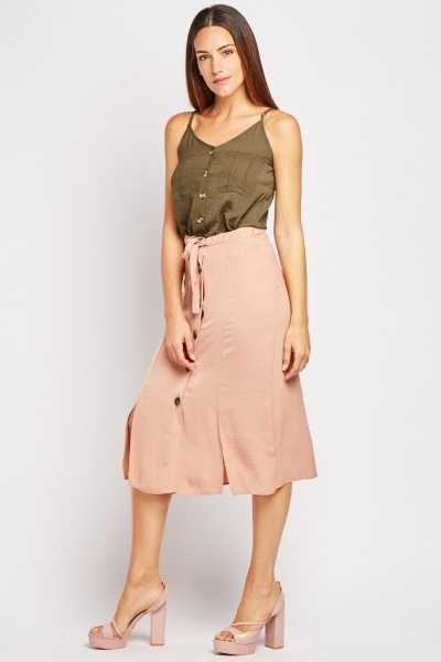 Download Button Front Nude Midi Skirt - Just $6
