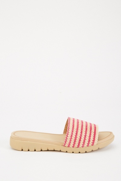 Textured Straw Slide Sandals - Just $7