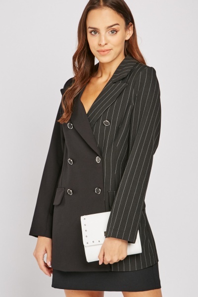 Pinstriped Contrast Double Breasted Blazer - Just $7