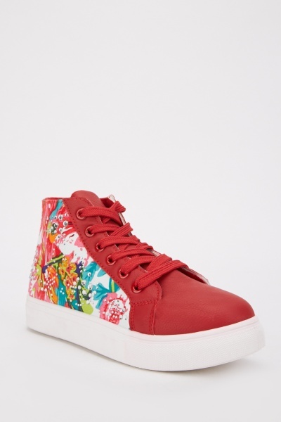 Floral Print High Top Trainers - Red/Multi or White/Multi - Just $7