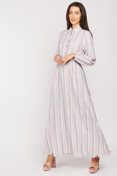 Raw Hem Cotton Striped Dress - Just $7