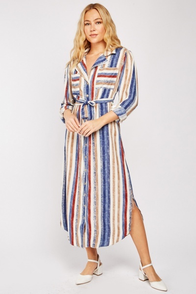 Vertical Striped Cotton Shirt Dress - Just $7