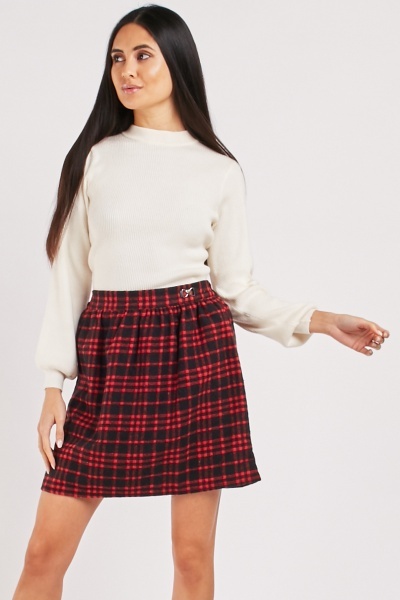 Checkered Mini Skirt - Black/Red - Just $7