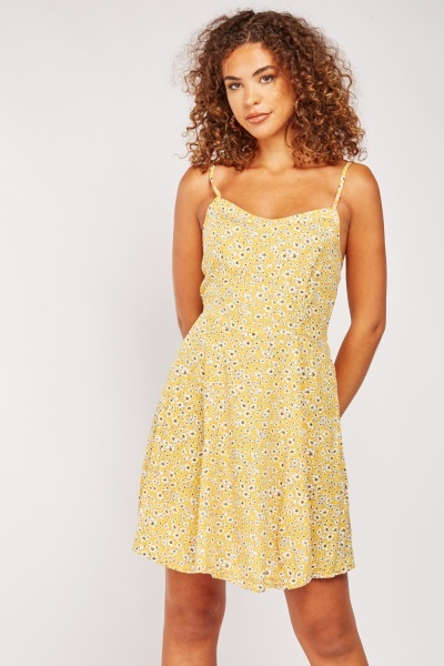 Ditsy Floral Summer Mini Dress - Yellow/Multi - Just $7