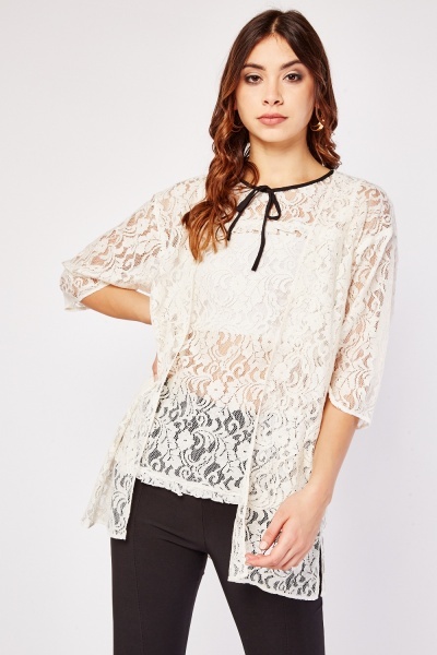 Attached Lace Overlay Top - Cream - Just $3