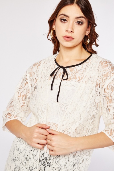 Attached Lace Overlay Top - Cream - Just $3