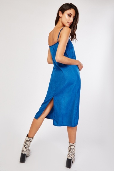 Slit Front Slip Dress - Denim Blue - Just $3