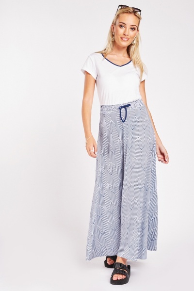 Zig Zag Panel Contrasted Maxi Dress - White/Blue - Just $3