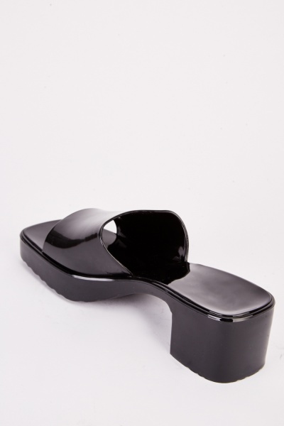 Mid Block Heel Sandals - Black - Just $3