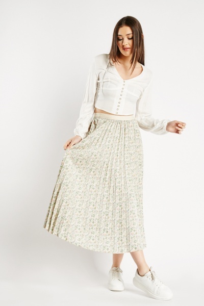 Calico Floral Pleated Skirt - Just $7