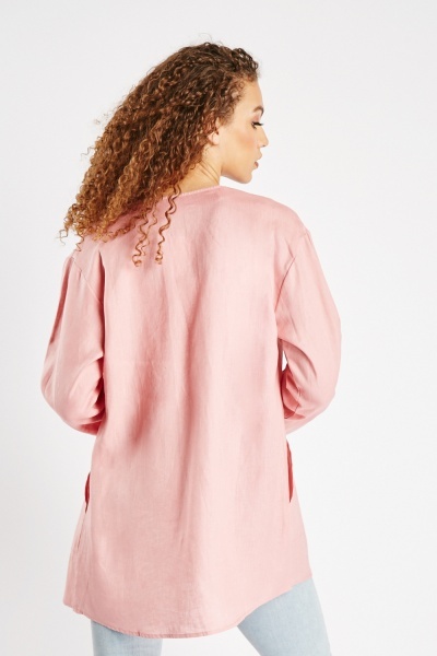 Linen Waterfall Jacket - Pink - Just $7