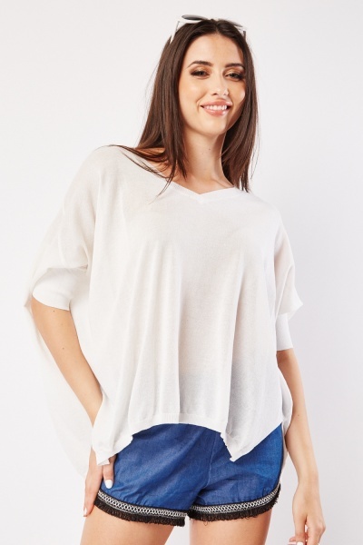 Thin V-Neck Knit Top - Off White or Peach - Just $3