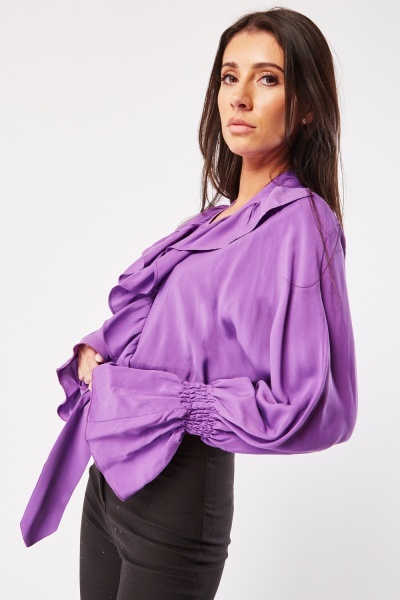 Ruffle Neck Tie Up Blouse - 4 Colours - Just $3