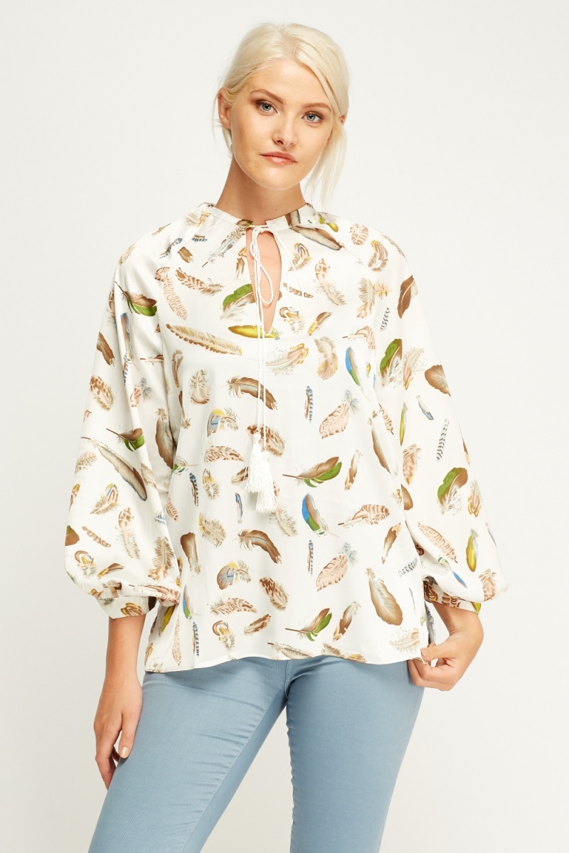 Feather Printed Blouse - Just $3