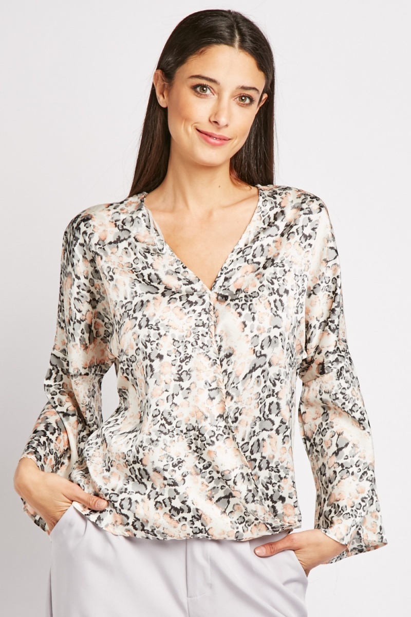Low Plunge Printed Wrap Blouse - Just $3