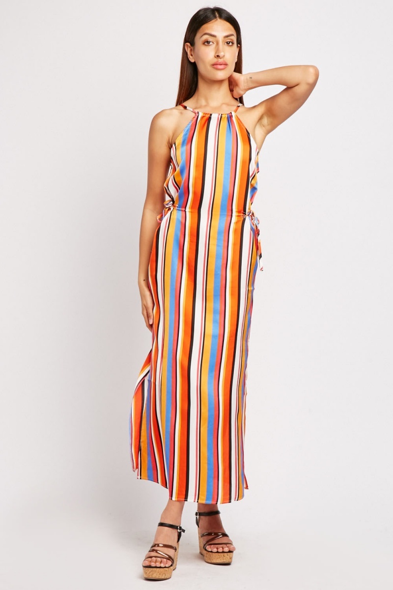 Tie Up Side Stripe Maxi Dress - Just $2