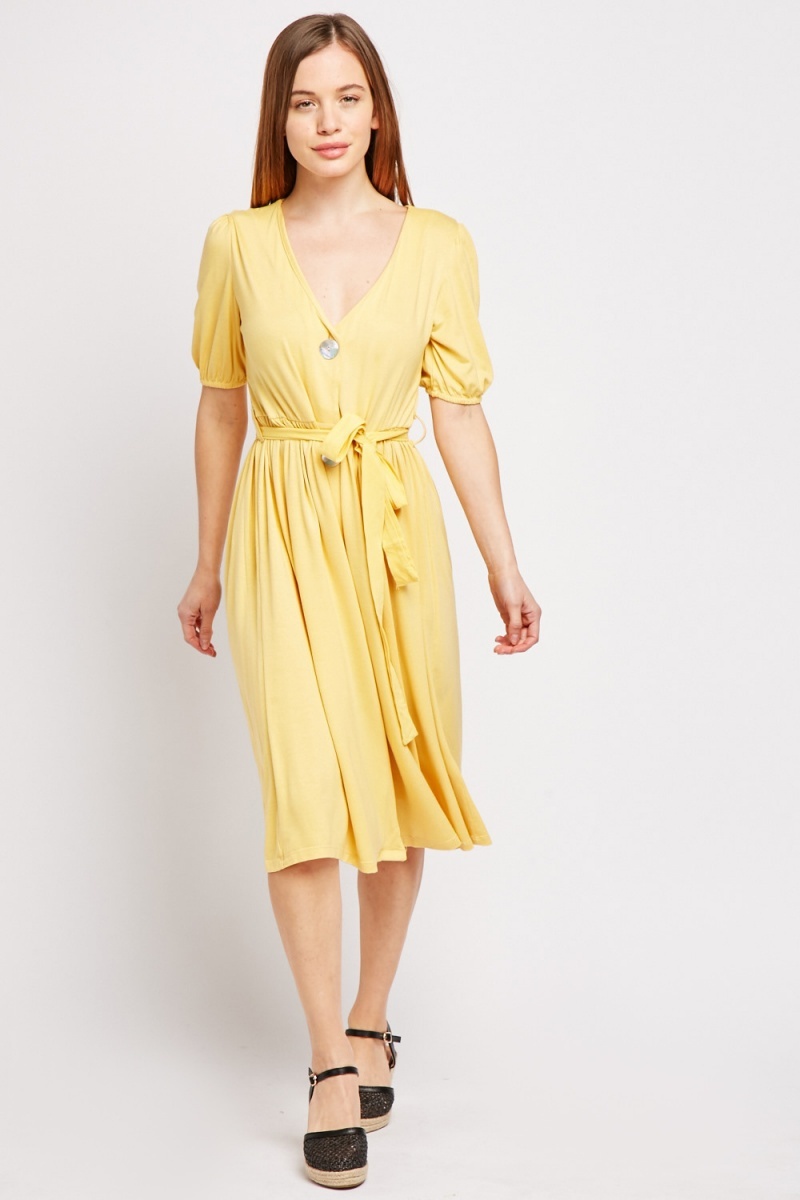 Button Front Midi Jersey Dress - Just $7