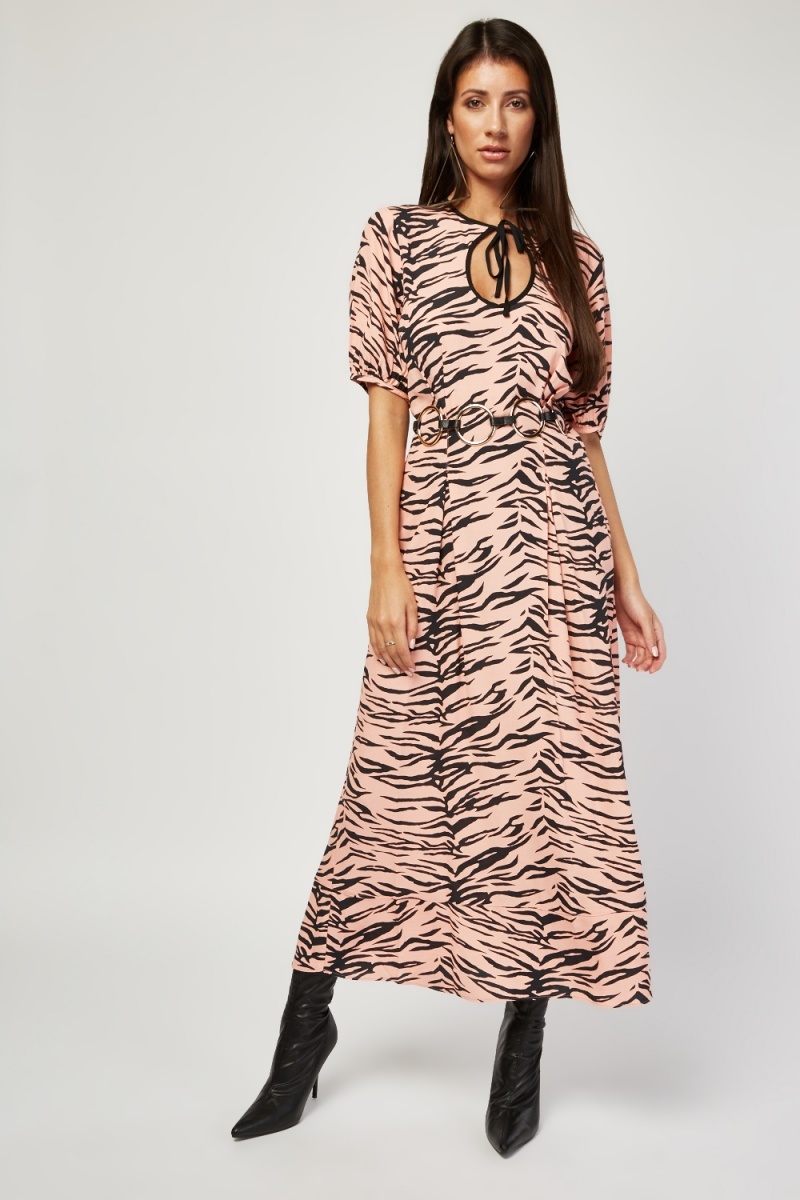 Tie Up Front Tiger Print Maxi Dress Just