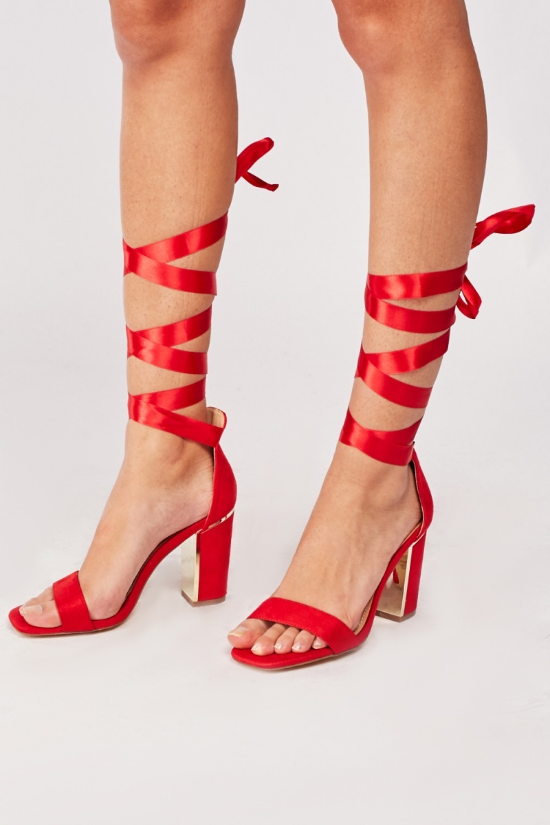 Ribbon Lace Up Block Heels - Just $7