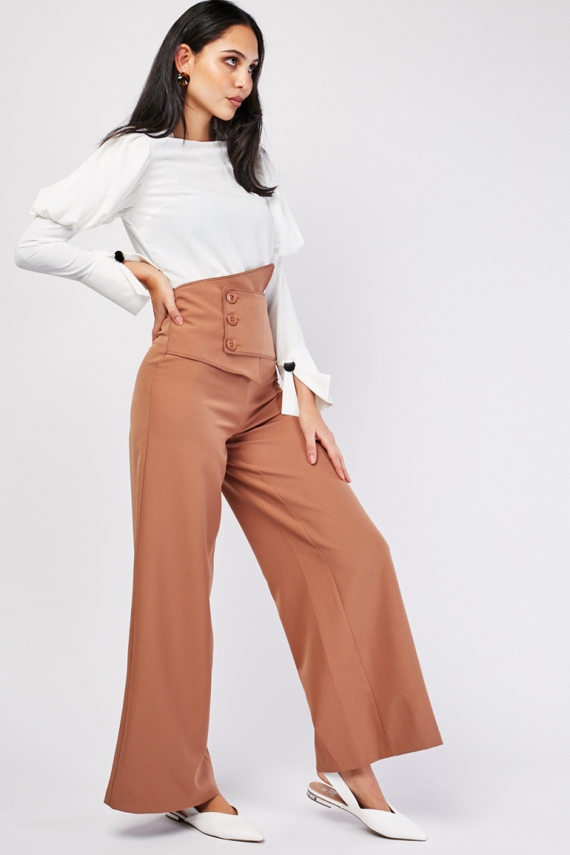 Button Front Wide Leg Trousers - Just $7