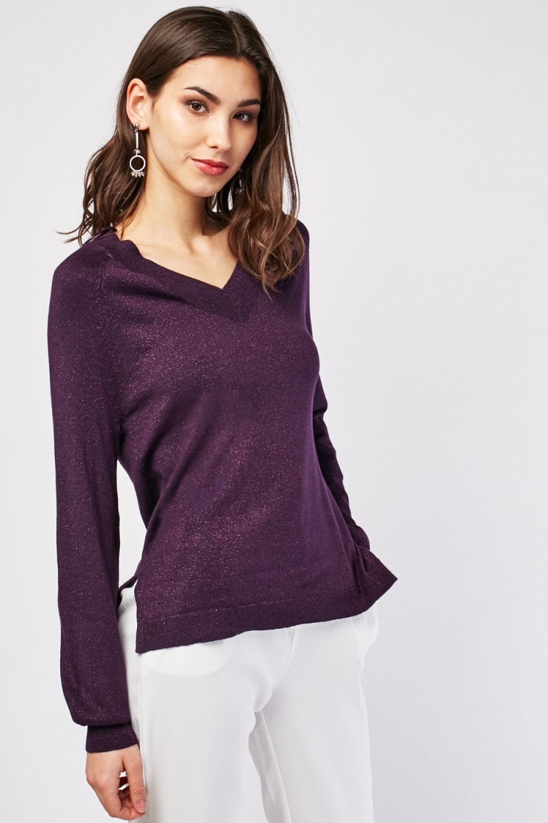 Lurex V-Neck Knit Sweater - Just $7