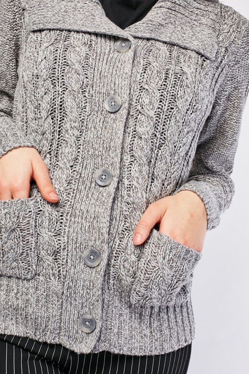 Grey Cable Knit Cardigan Just 6