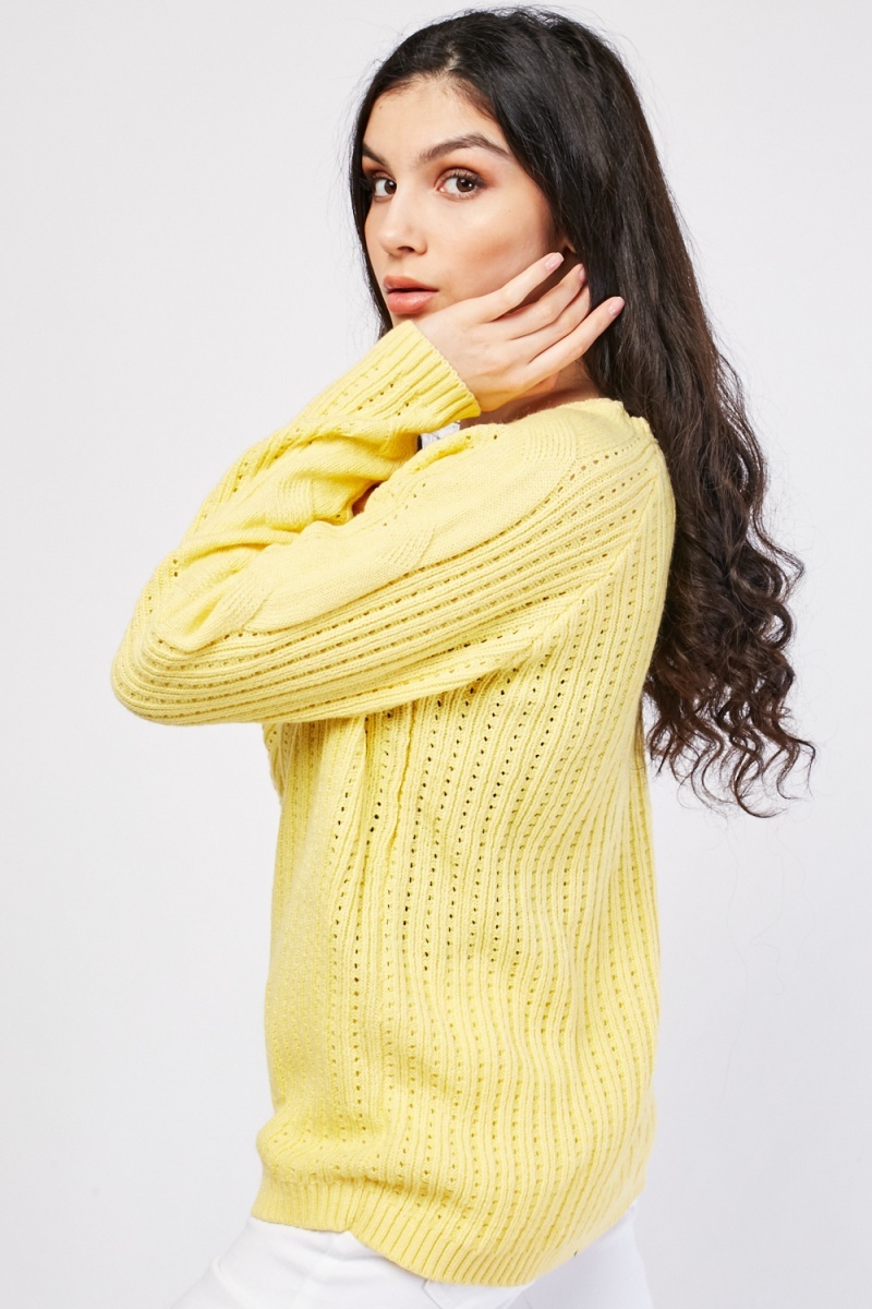 Cable Knit Panel Perforated Jumper - Just $6