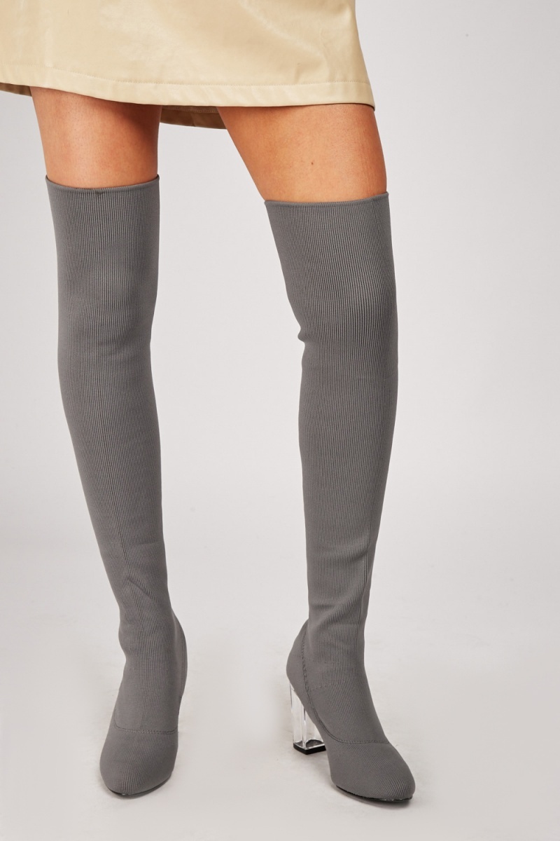 Knee High Ribbed Sock Overlay Boots - Just $6