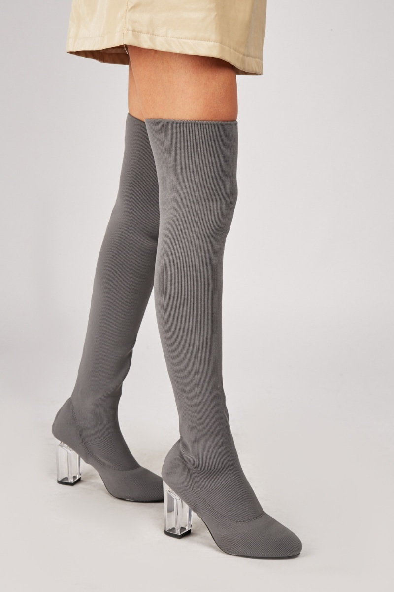 Knee High Ribbed Sock Overlay Boots - Just $6