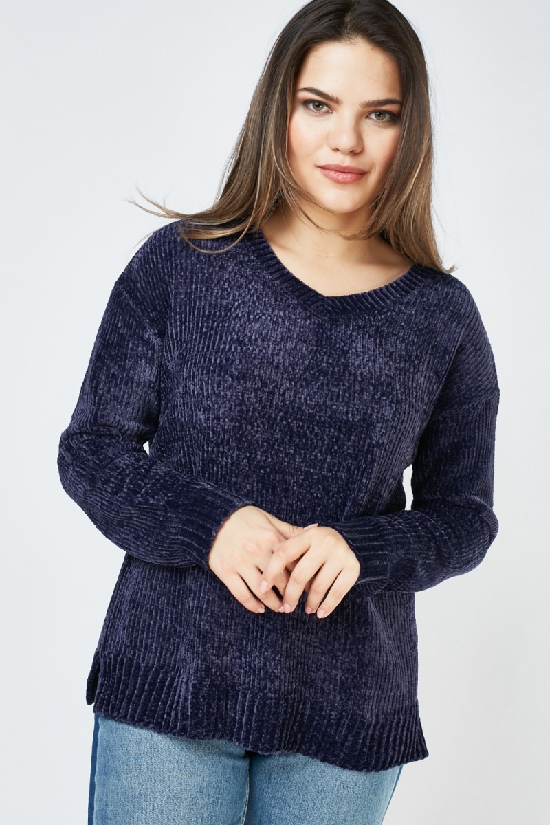 Chenille Knit V-Neck Jumper - Just $7