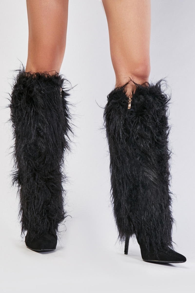 Fur Overlay Knee High Boots - Just $6