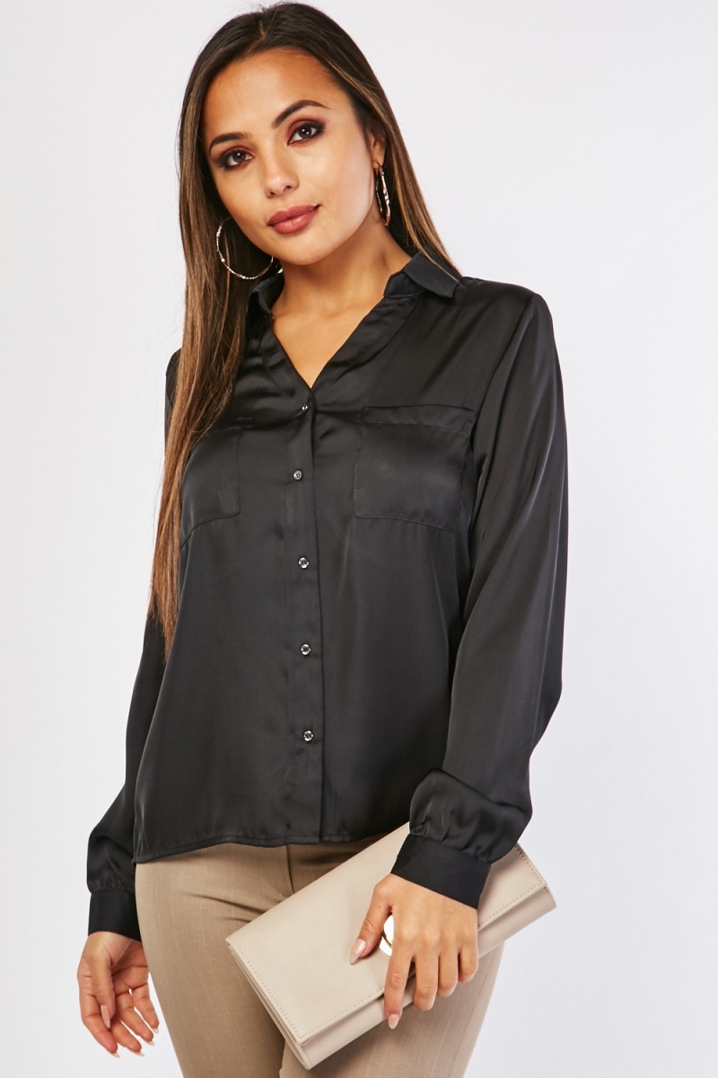 Sheer Silky Black Shirt - Just $7