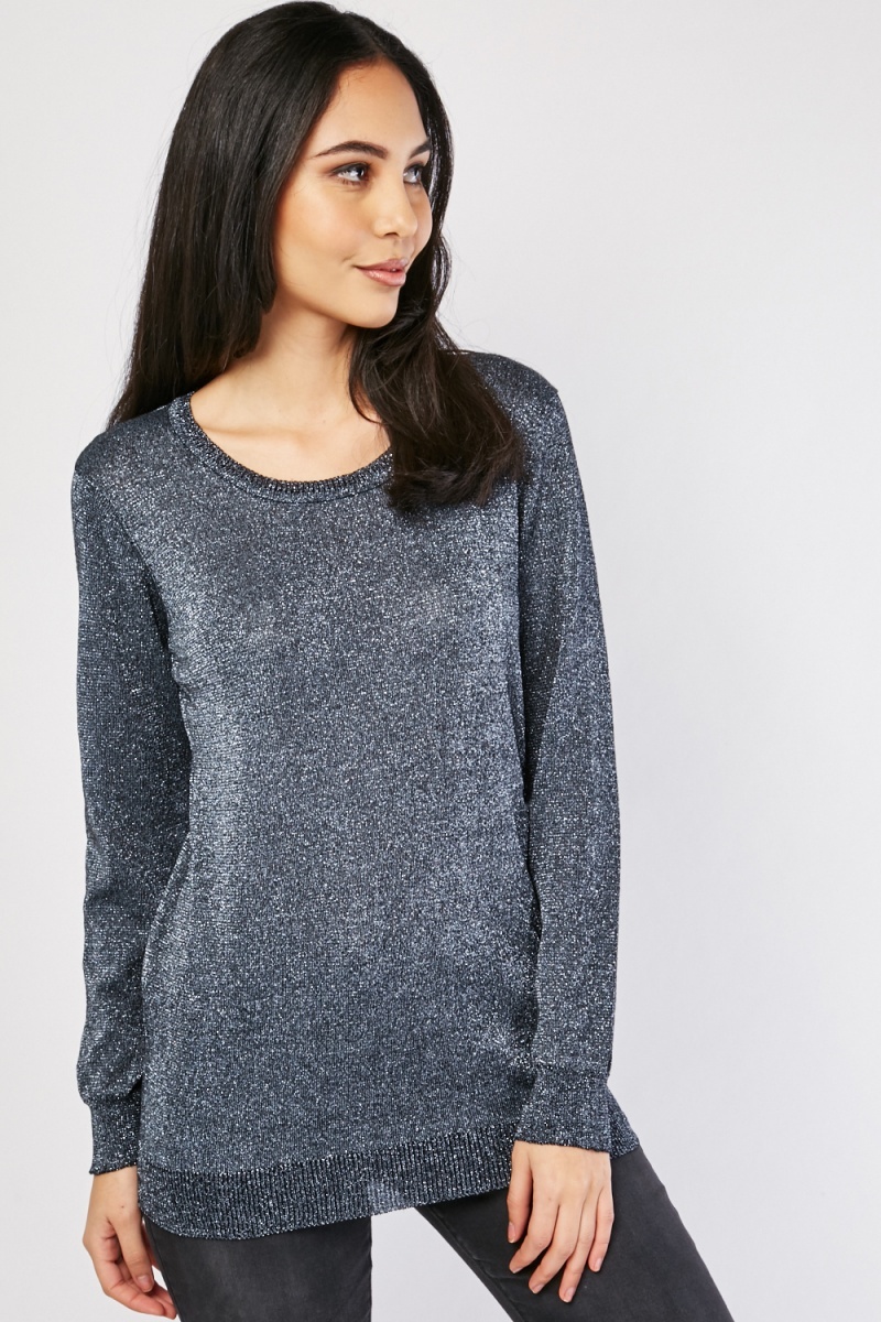 Long Sleeve Lurex Knit Sweater - Just $7