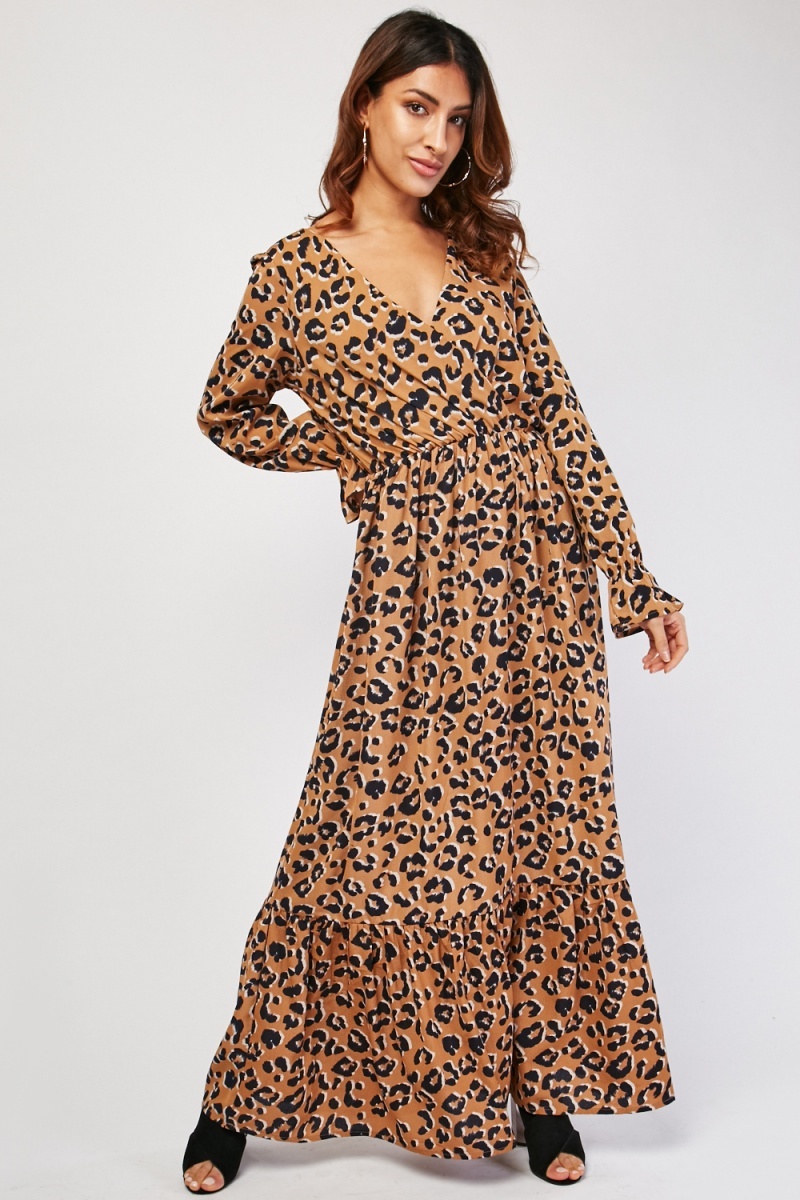Leopard Print Maxi Wrap Dress - Just $7