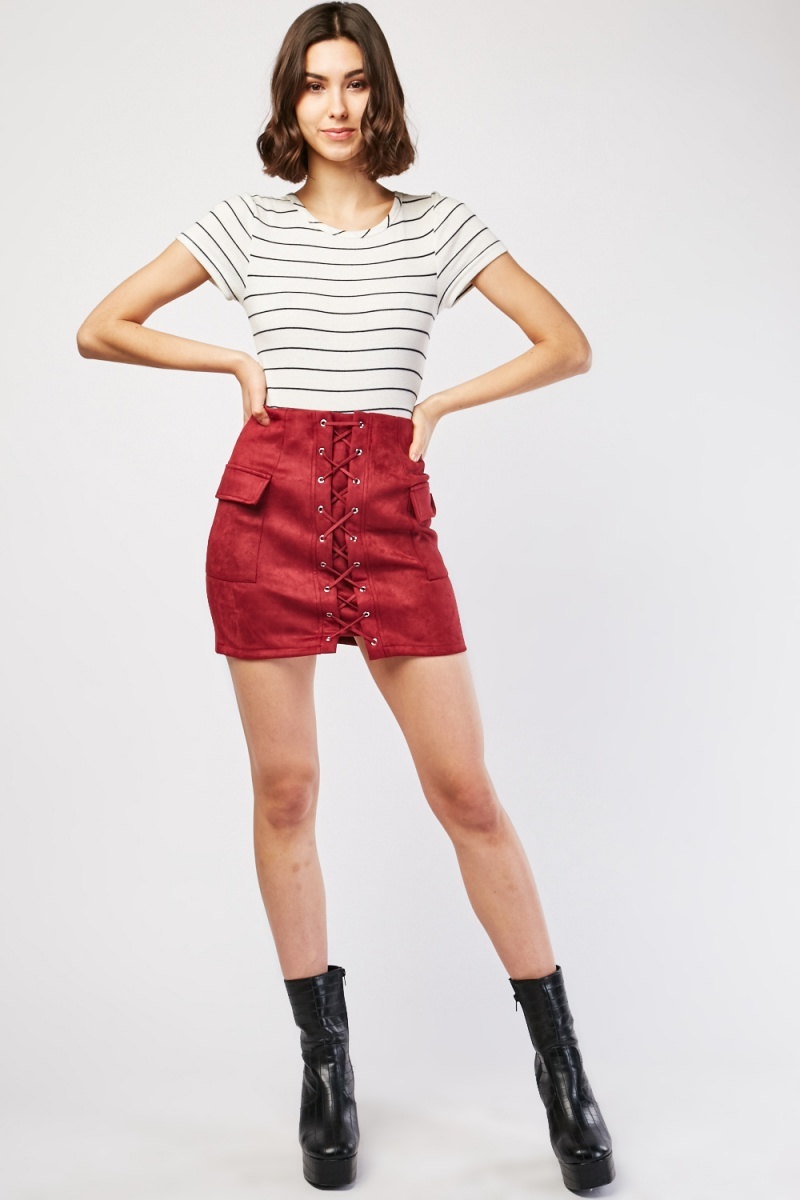 Criss Cross Faux Suede Skirt - Just $7
