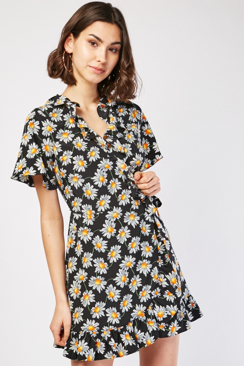 Daisy Flower Printed Wrap Dress - Just $7