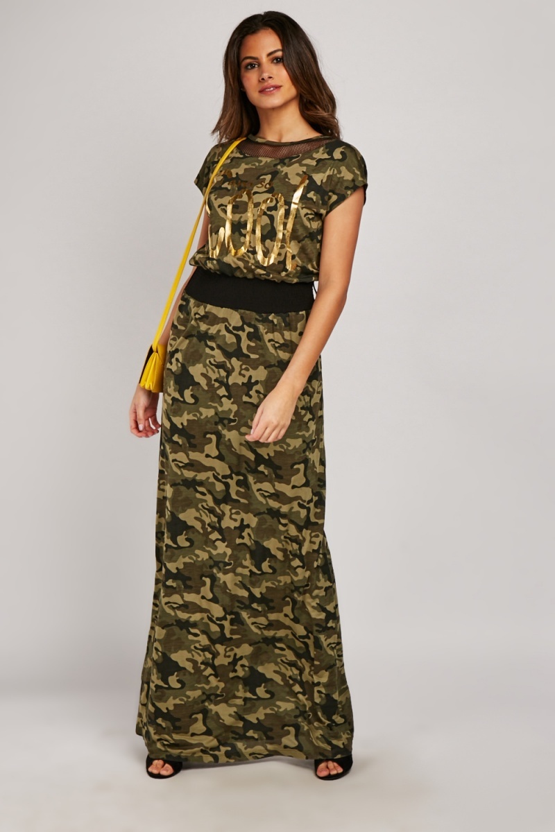 Camouflage Metallic Logo Maxi Dress - Just $7