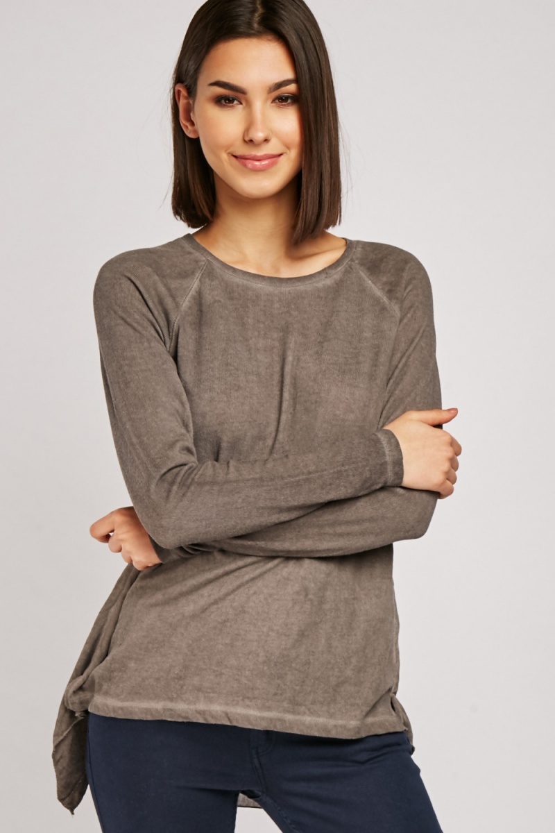 Download Raglan Sleeve Contrast Back Top - Taupe - Just $6