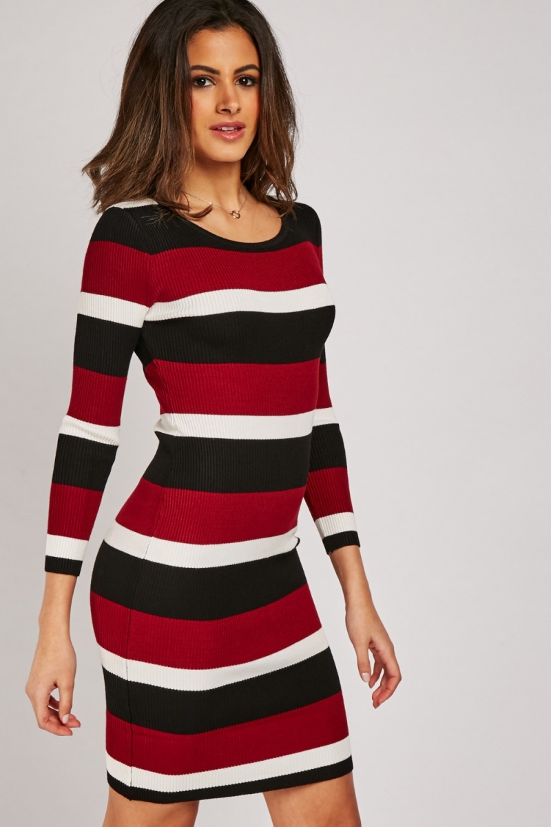 Multi Striped Rib Knit Dress Just 6