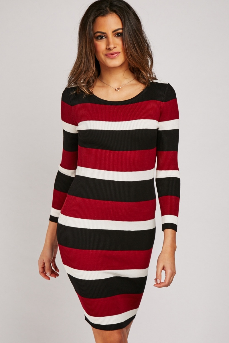 Multi Striped Rib Knit Dress - Just $6