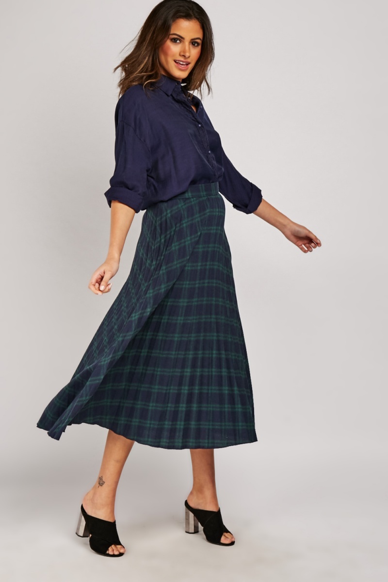 Pleated Tartan Midi Skirt Just 7