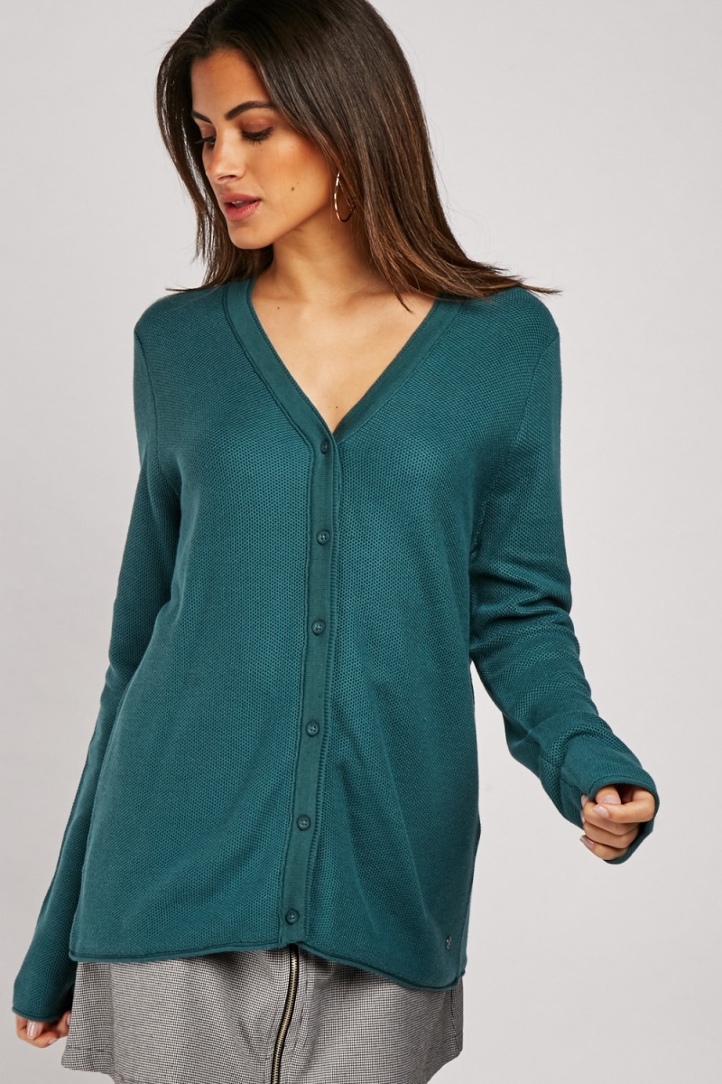 Plain Knit Button Up Cardigan - Grey or Teal - Just $6