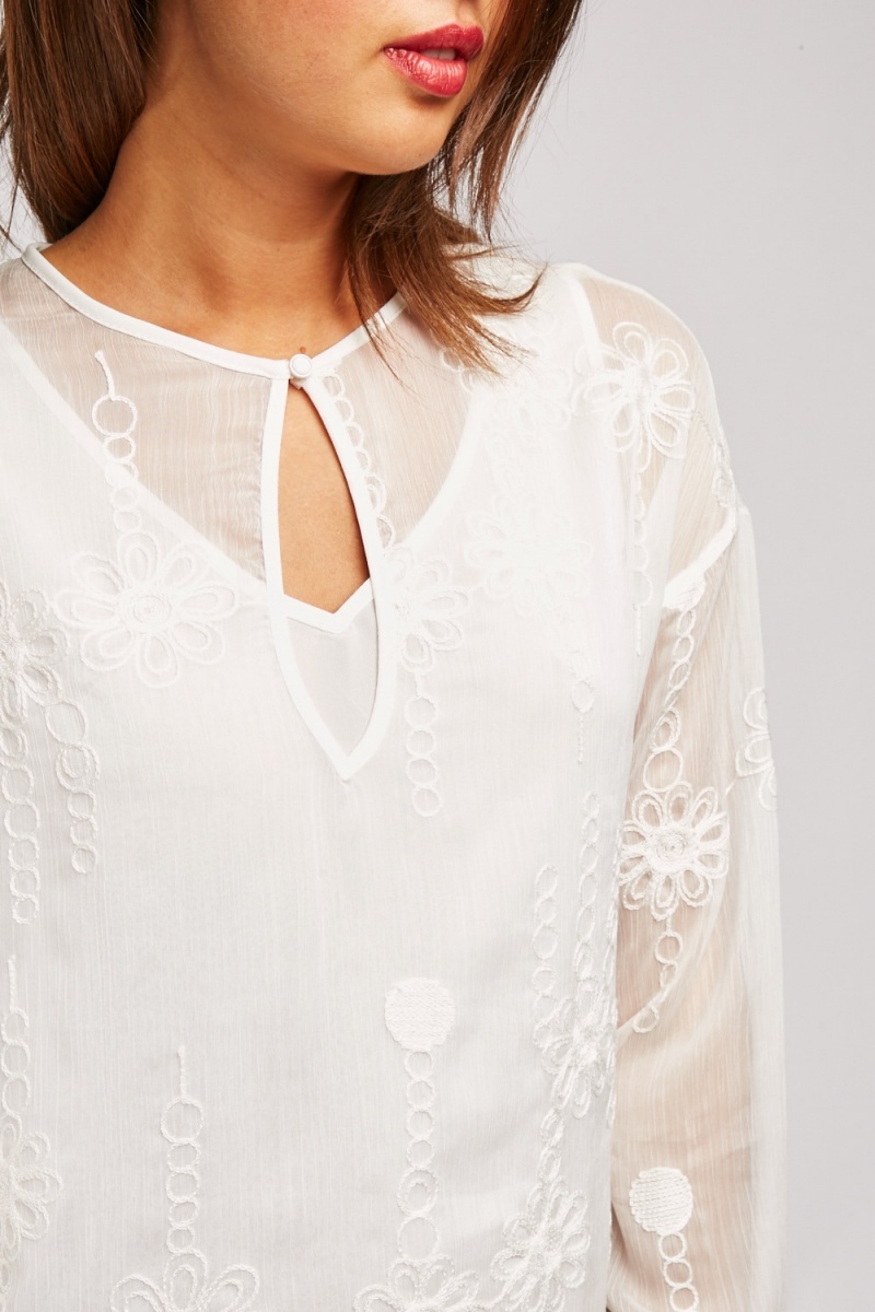 Embroidered Sheer Chiffon Blouse White Just 7
